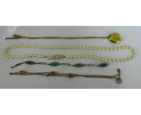 A quantity of vintage necklaces to inc pearl, jade & a Cartier-style  pearl necklace