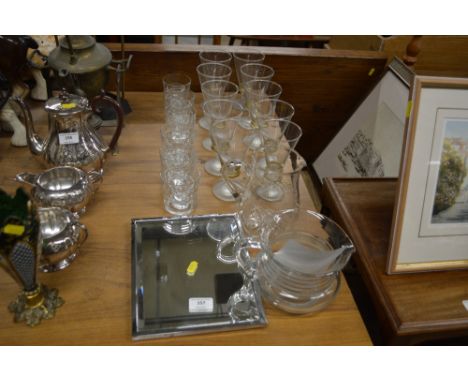 A quantity of various glassware to include two jugs; various drinking glasses and a mirror