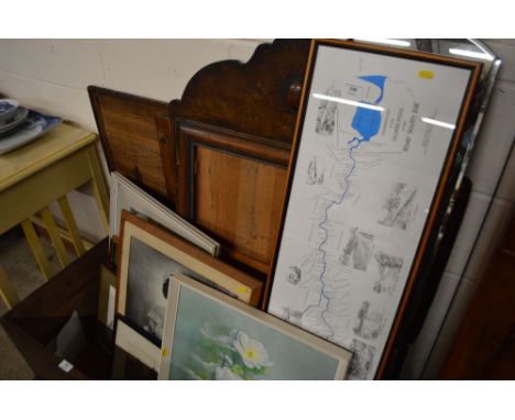 A quantity of various pictures, prints, an unframed oblong mirror, and an 18th Century style mirror frame