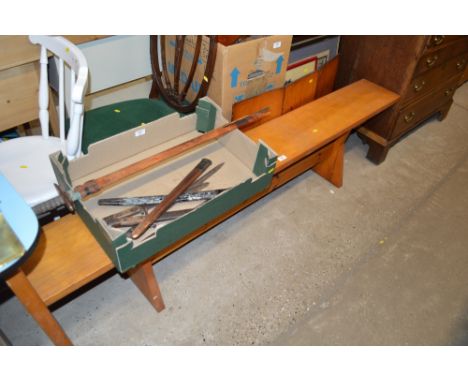 A long pine bench