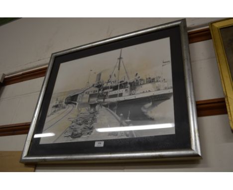 A framed and glazed photographic print depicting "The Ship Cap Ortegal Hamburg" with information