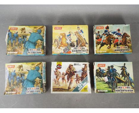 Airfix - Six boxes of Airfix HO/OO scales plastic model soldiers from various eras. Lot includes Airfix S26-59 WW1 German Inf