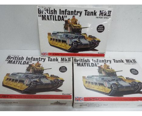 Bandai - 3  x unopened Bandai 1:48 scale British Infantry MkII 'Matilda' tank models, all are still factory sealed.