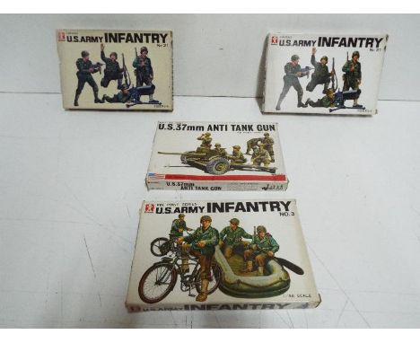 Four Bandai Pin Point series model kits. 1:48 Scale. # 8290 No.3 "U.S ARMY INFANTRY". Together with two No.21 #8287 "US ARMY 