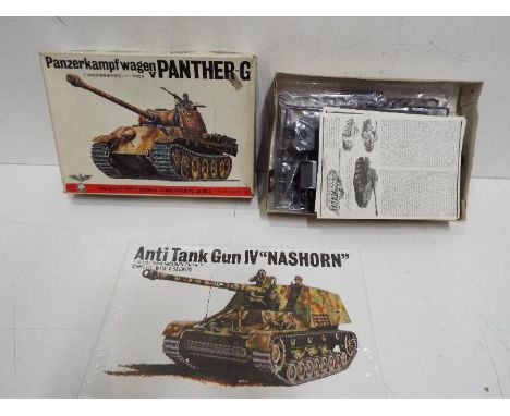 Two Bandai - WWII German Panzertruppe tank model kits. 1:48 Scale. Both unmade. Series 19 "NASHORN" Anti tank gun IV - Factor