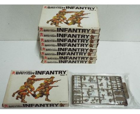 Bandai - 9 x boxed 1/48 scale Bandai # 1 British Infantry sets. 7 of the sets are complete with the parts still sealed in bag