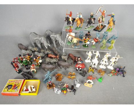 Timpo, Airfix, Britains, Herald, Others - Over 50 unboxed painted and unpainted mainly plastic toy soldiers, figures and anim