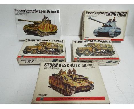 Five Bandai WWII German Panzertruppe / Pin Point series model kits. 1:48 Scale. No. 25 "Panzerkampfwagen IV Ausf. H" Tank, #8