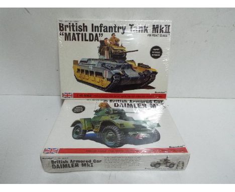 Bandai - 2 unopened 1/48 scale Bandai British military models including #8362 Daimler MkI armoured car and # 8363 Infantry Mk