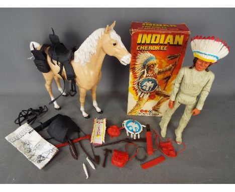 Marx Toys - A boxed vintage 12 inch 'Indian Cherokee' action figure by Marx. The figure shows signs of play and use but gener