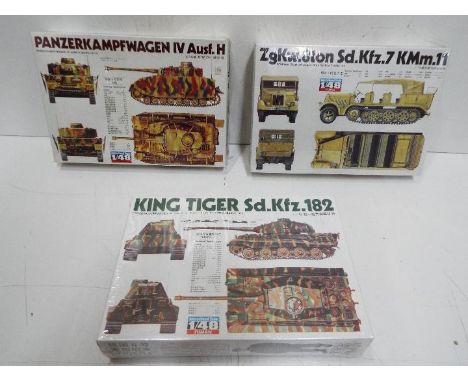 Fuman -  Lot of 3 factory sealed 1/48 scale military model kits including # FM 145 Panzerkampfwagen IV, # FM 147 8 Ton half t