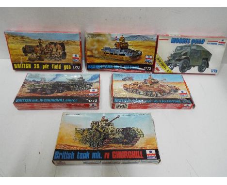 Six x ESCI - WWII Military Model kits - 1:72 Scale. 8043 British Tank Mk IV, 8050 British Tank Mk. III VALENTINE, 8321 MORRIS