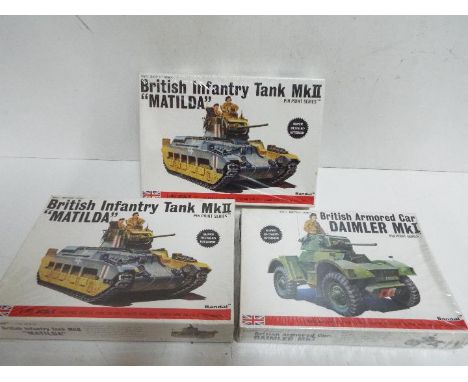 Bandai - 3 unopened Bandai 1/48 scale British military model kits including # 8363 MkII Infantry tank 'Matilda' x 2, # 8362 D