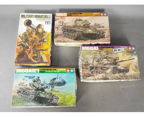 Four Tamiya U.S. ARMY model kits. 1/48 and 1/35 Scale. # MS106-350 "U.S. Army Meduim Tank M60A1E1 and two other U.S. medium t