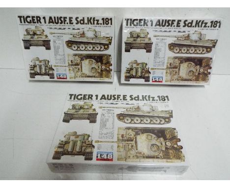 Fuman - Lot of 3 unopened 1/48 scale German military model kits, all 3 are # FM 144 Tiger 1 tank kits. They are all still fac
