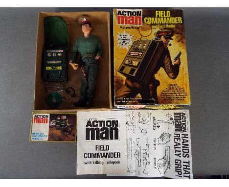 Palitoy, Action Man - A boxed vintage Action Man Field Commander and Field Radio. Lot includes Black flock haired gripping ha