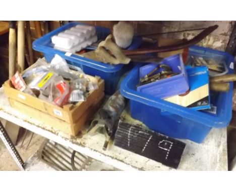 SHELF WITH CARTONS OF HAND TOOLS, WOOD &amp; METAL FIXINGS  
