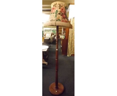 POLISHED OAK STANDARD LAMP &amp; SHADE     
