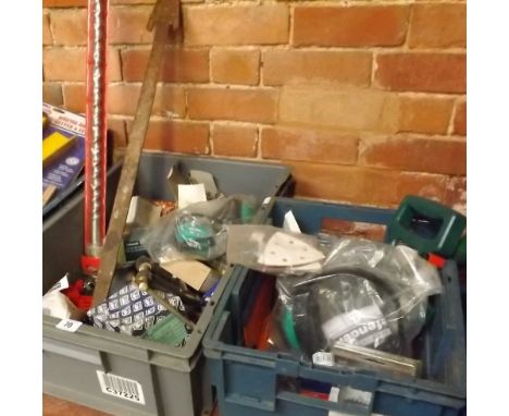 3 CARTONS OF VARIOUS FIXINGS, TOOLS &amp; DIGITAL LEVEL  