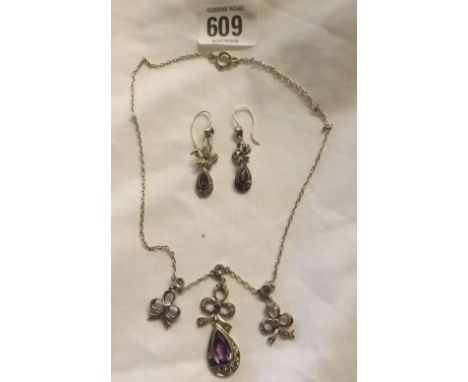 EDWARDIAN SILVER PASTE NECKLACE &amp; MATCHING EARRINGS