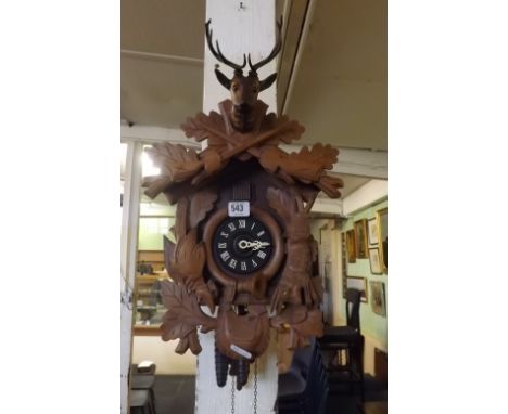 BLACK FOREST CUCKOO CLOCK WITH STAGS HEAD   
