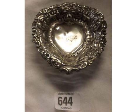 A VICTORIAN SILVER HEART SHAPED BON BON DISH 4½" LONG - ALSO B'HAM 1889