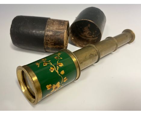 A 19th century four-draw monocular, japanned in the chinoiserie taste, extending to 18cm long, slip case