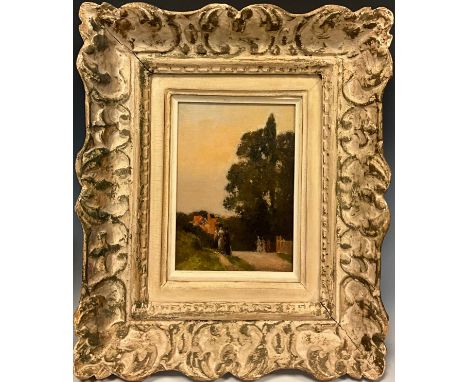 English impressionist school Edwardian Ladies, a Summer Stroll, oil on board, 21cm x 15cm.