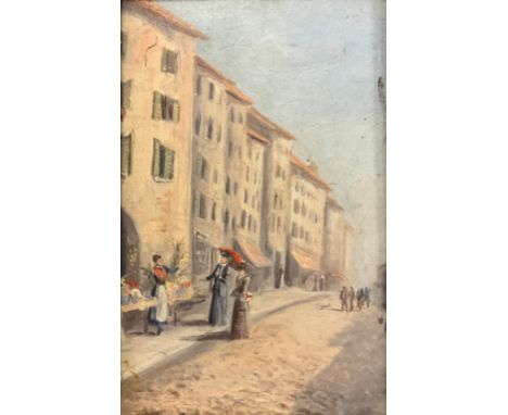 French Impressionist School (early 20th century)Flower Seller, Mentonsigned with initials LFC, oil on panel, 24.5cm x 15cm