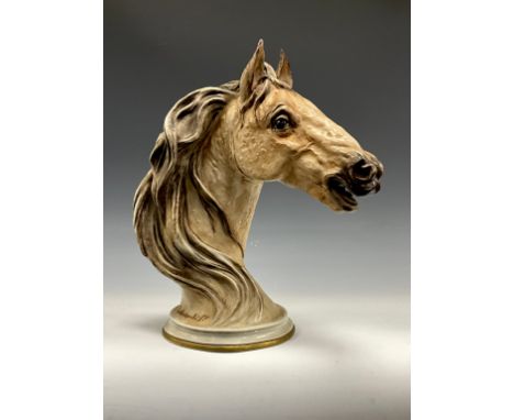 A Capodimonte porcelain bust, by Piergianni Cedraschi (1935-2012), modelled as a horse's head, painted in mottled tones of br