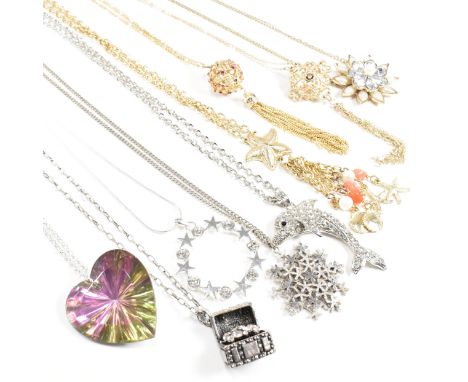 A large collection of modern costume jewellery. The lot to include necklaces and pendants. To include gem set, diamantes, aba