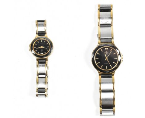 Two Brooks &amp; Bentley wristwatches. The wristwatches both having black dials with yellow tone metal stick indices, two whi