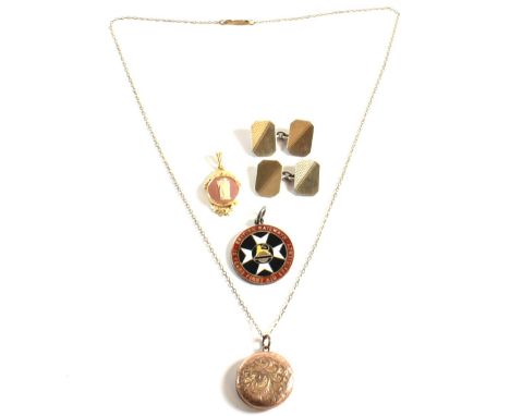 A collection of silver and yellow tone metal jewellery. The jewellery to include a&nbsp;pair of 9ct gold on silver cufflinks 