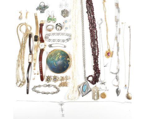 A collection of costume jewellery including a Citizen wristwatch. The collection to include necklaces, earrings, rings, penda