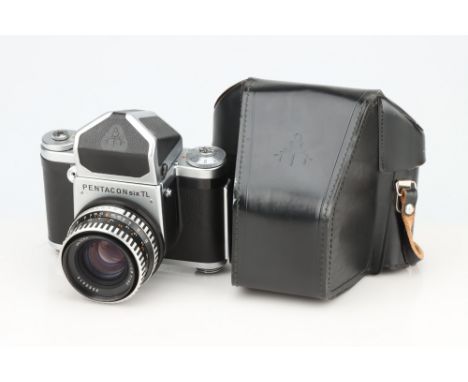 A Pentacon Six TL Medium Format Camera, with ausJena f/2.8 80mm lens, body, G, shutter working, lens, VG, in maker's case