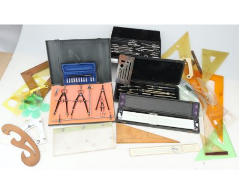 A Collection of Drawing and Calculating Instruments, including cased two slide rules, one by BRL for aerial photography caclu