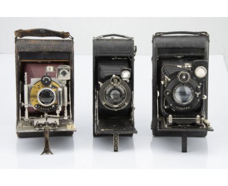 Three Folding Camera, to include a Houghton-Butcher Carbine, body G, shutter working, optics G, some haze present, also with 