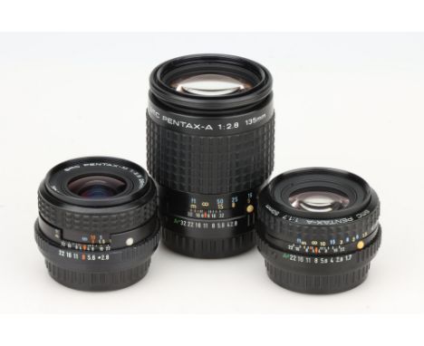 A Trio of SMC Pentax Lenses, to include an SMC Pentax-M 28mm f/2.8 lens, an SMC Pentax-A 50mm f/1.7 lens, &amp; an SMC Pentax