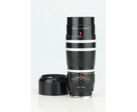 A Carl Zeiss Sonnar f/4 250mm Lens, Contarex mount, black, serial no. 2664974, body, VG, elements, F-G, internal fungus, with