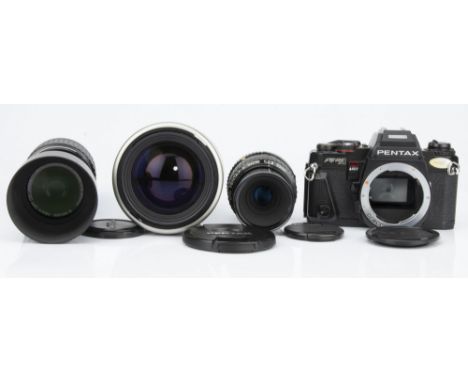 Two SMC Pentax Macro Lenses, to include an SMC Pentax-M Macro 100mm f/4, body VG-E, optics G, some haze present, also with an