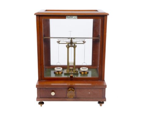 A Fine Victorian Analytical Scale, English, c.1890, engraved 'L Oertling London E.C.' to the scale base, the scale beam engra