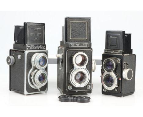 Three Medium Format TLR Cameras, including Sem Semflex, Ricoh Super 44 and Ricohflex, bodies overall, F, shutters require att