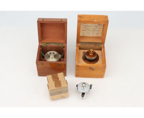 Collection of 3 Spherometers, comprising of a brass example by Hervy &amp; Peak in a polished pine case with a square of glas