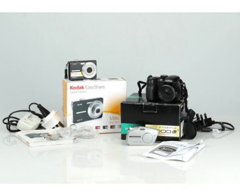 A Mixed selection of Digital Compact Cameras, including a Fujifilm S1000fd, a Kodak Easy Share M863, an Olympus Mju Mini, and