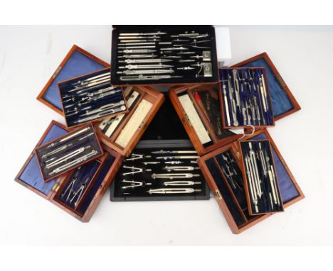 Six Sets of Drawing Instruments, [CITES] including a good set by Riefler with beam compass ends and proportional dividers etc