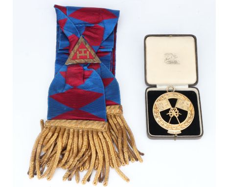 Royal Arch Masonry Sash, [also called Capitular Masonry] with gold thread tassels, together with a silver-gilt medallion with