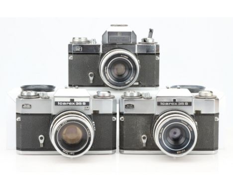 Three Zeiss Ikon Icarex 35 Cameras, including Icarex 35CS and two Icarex 35S, one with Ultron f/1.8 50mm, bodies overall, F-V