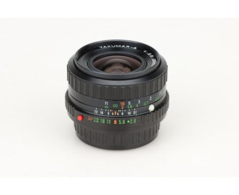 A Takumar-A 28mm f/2.8 lens, black, body VG-E, optics VG-E, (A less common, uncoated variant of the SMC Pentax-M 28mm f/2.8 l