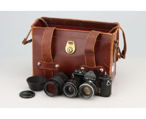 An Asahi Pentax S1a Camera, black, complete with Asahi Auto-Takumar f/2 55mm, Super-Takumar f/3.5 35mm and Carl Zeiss Jena MC