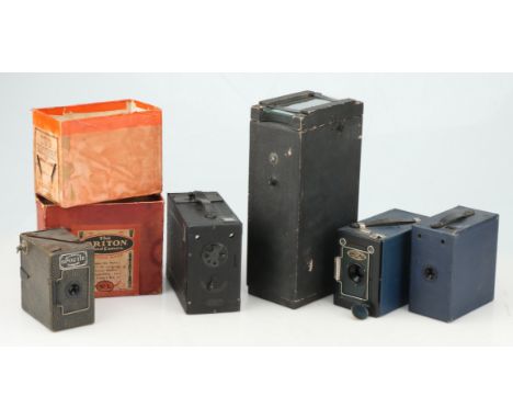 A Selection of Box Type Cameras, to include an Ensign E29, a boxed Duo-Ensign camera, a boxed 'The Briton Hand Camera', a But